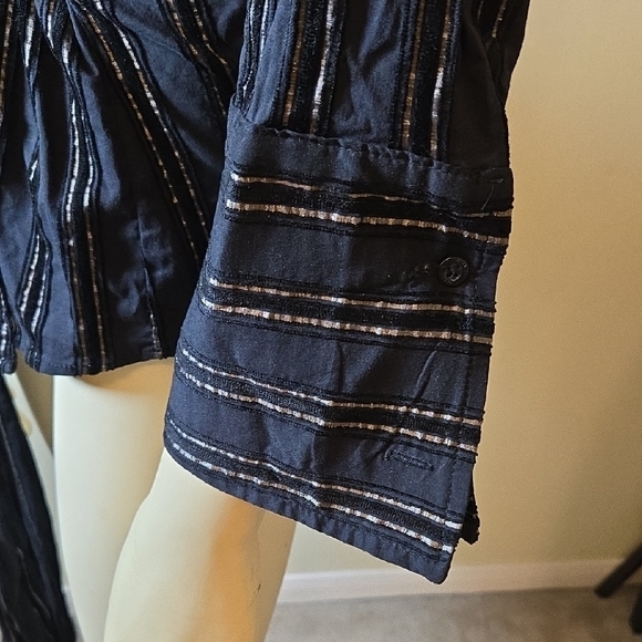Vintage Zara Basic Black Metallic Stripe Wrap Blouse - Picture 9 of 16